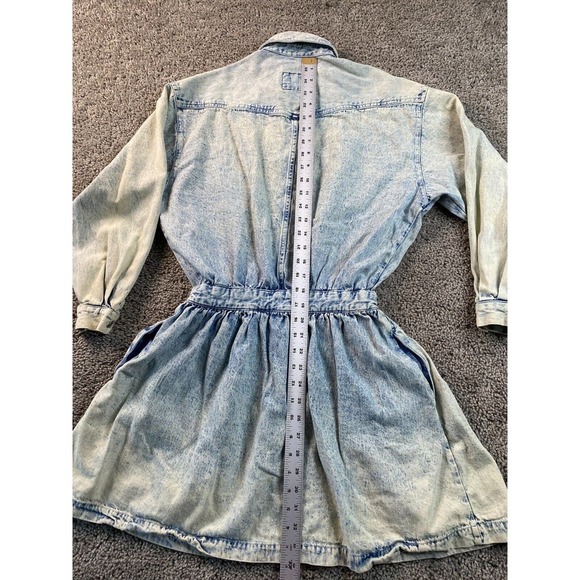 VINTAGE Calvin Klein Dress Womens 5/6 Blue Acid Wash Button Front Pockets 80s - Picture 9 of 15